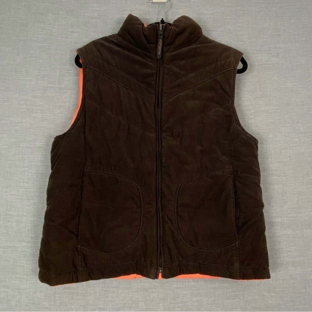 WindRiver Reversible Down Filled Puffer Vest Corduroy and Orange Sz Medium